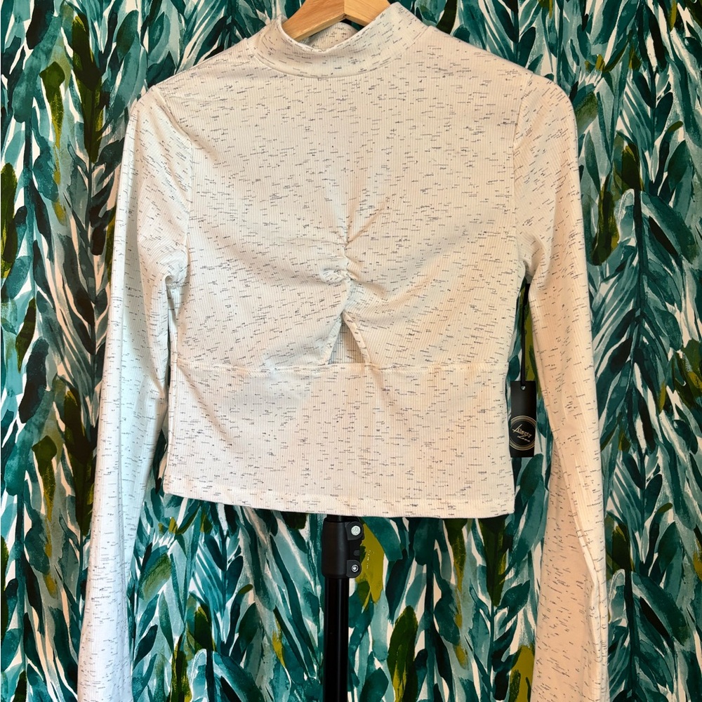 Liberty Love Cream Speckled Twist-Front Long Sleeve Top
